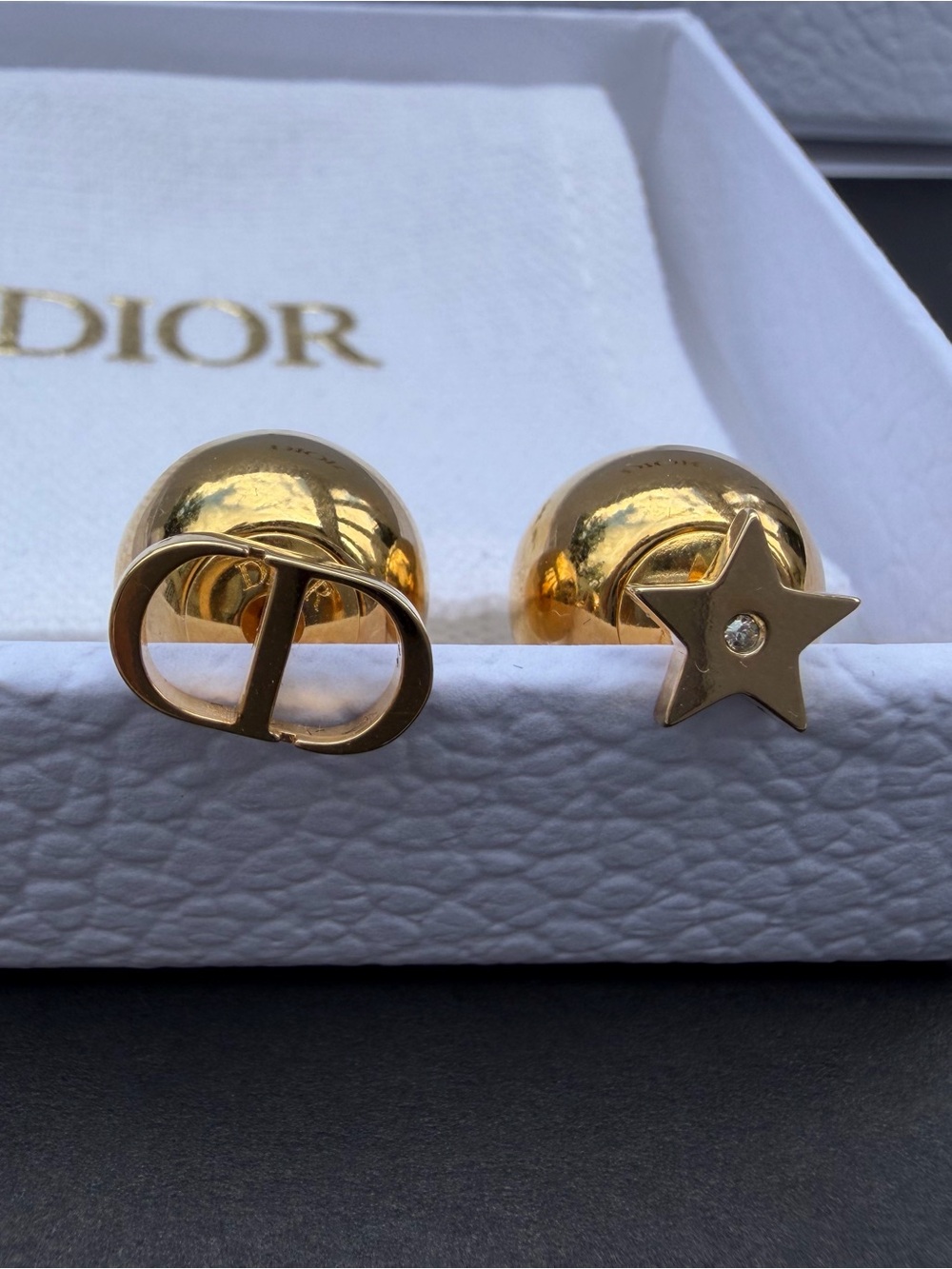 Dior Gold Tone CD Logo and Star Stud Earrings